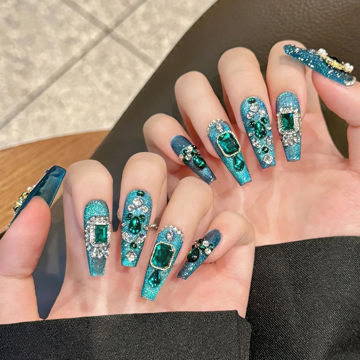 10pcs Handmade Emerald Nails