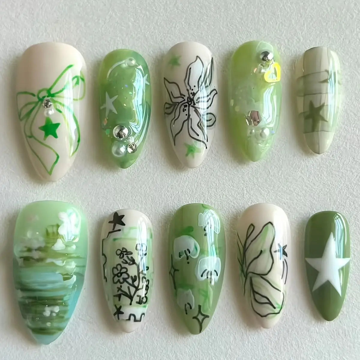10pcs Blue Handmade Nail