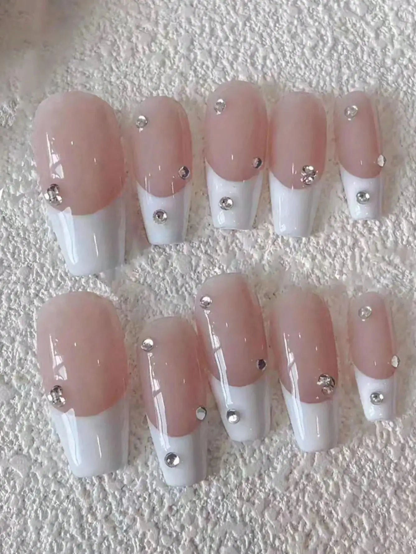 10pcs Handmade Pink White Nails