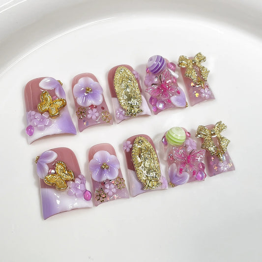10pcs Purple Gradient Nails