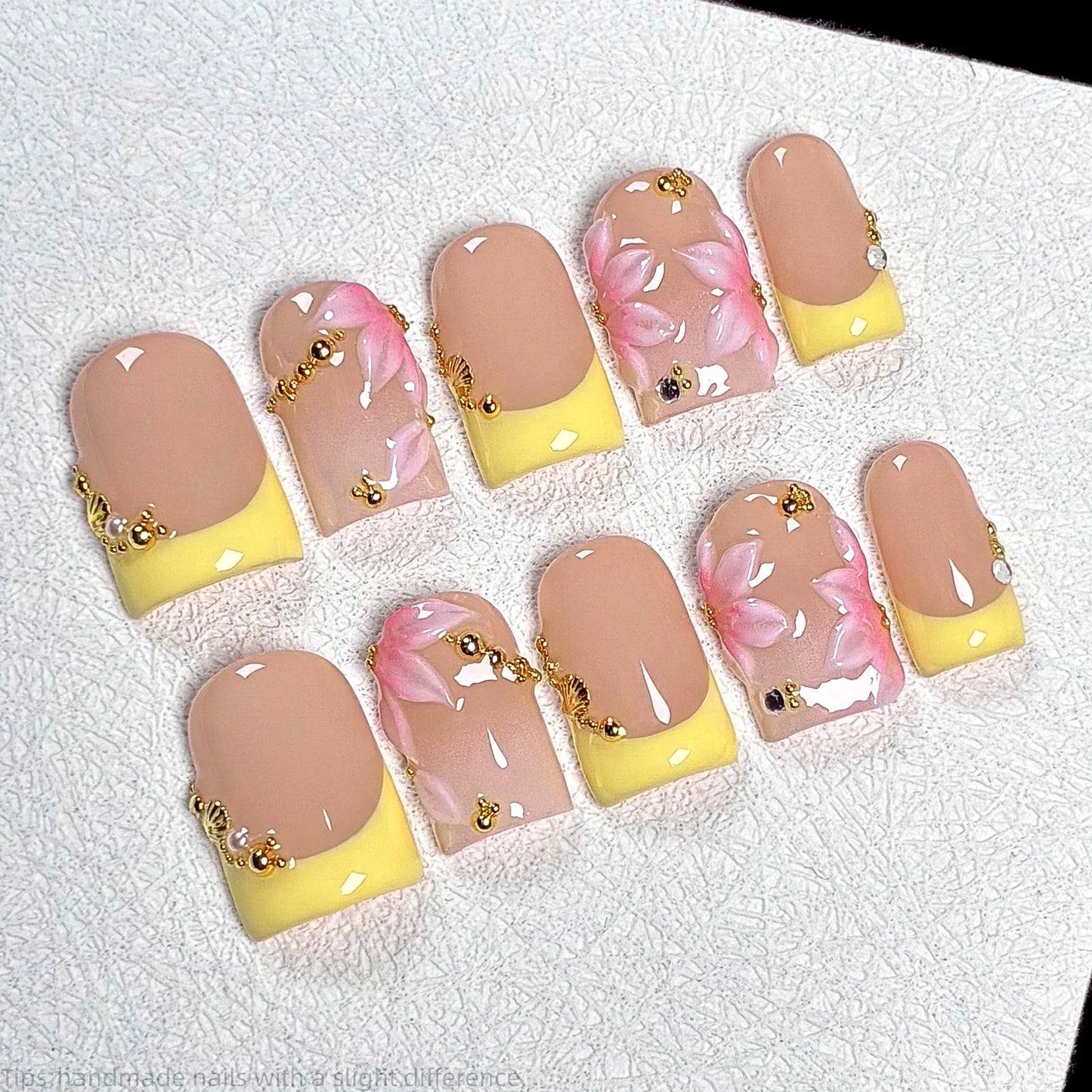 10pYellow French 3D  Nails