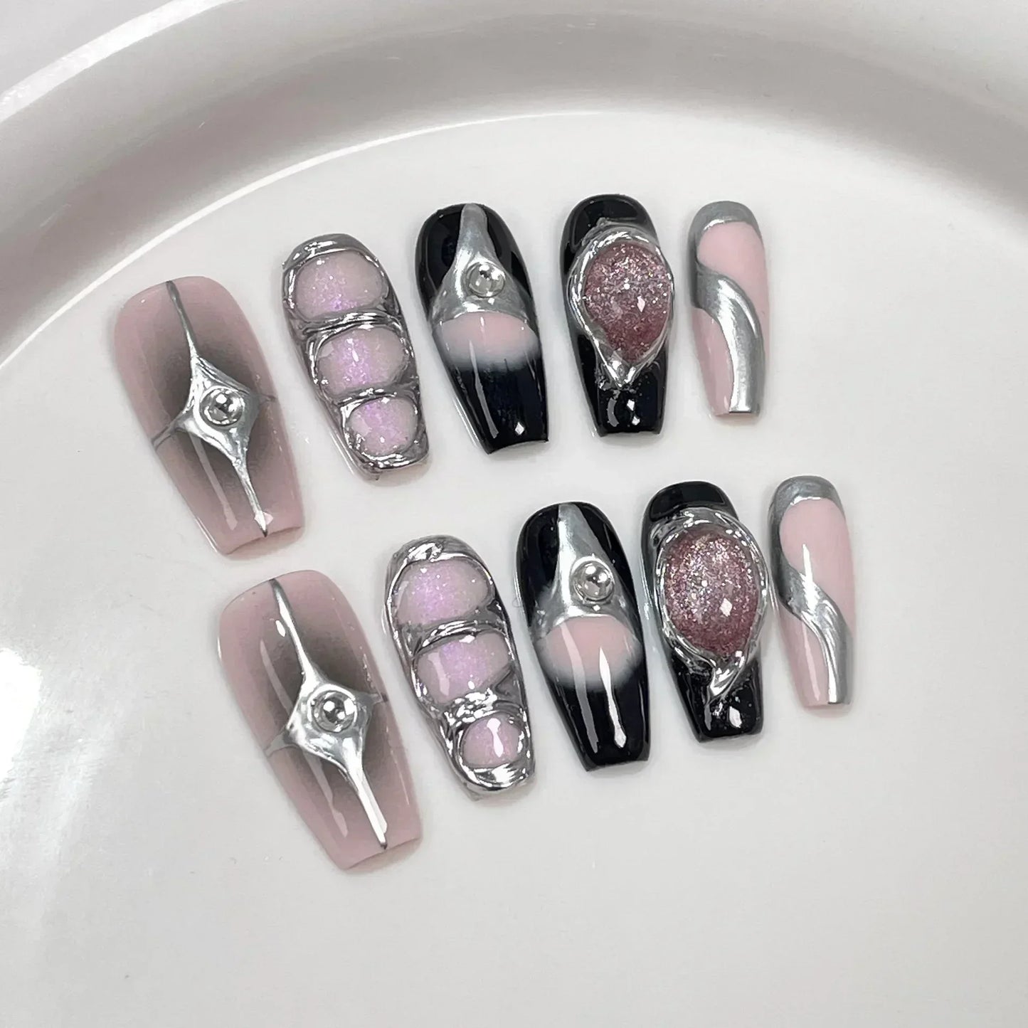 10Pcs Black Nails