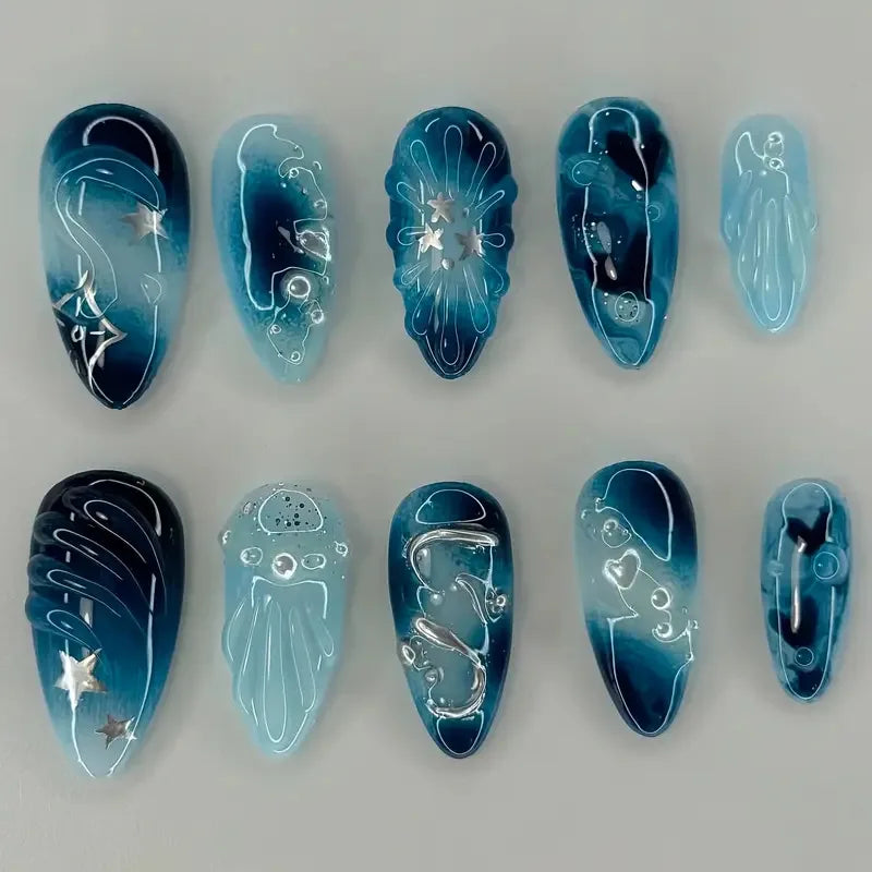 10pcs Blue Handmade Nail
