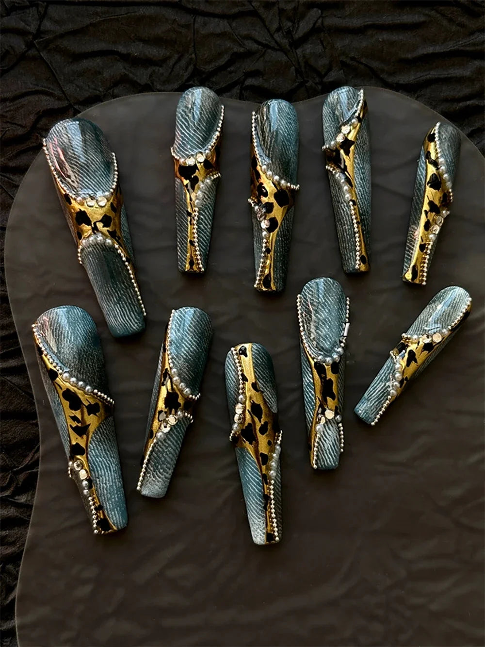 10Pcs Long Coffin Leopard Print