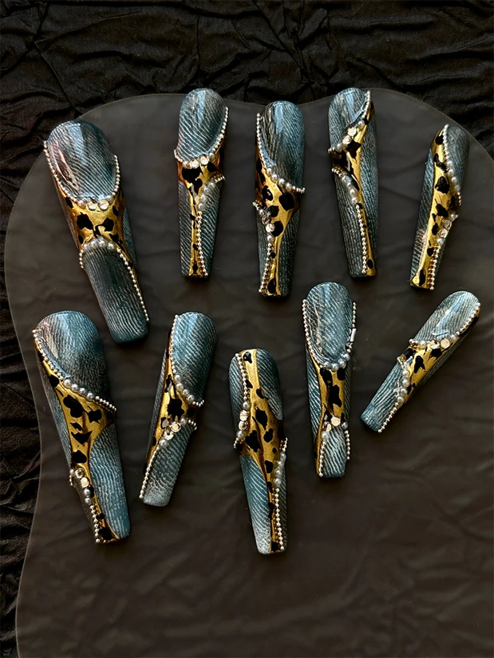 10Pcs Long Coffin Leopard Print