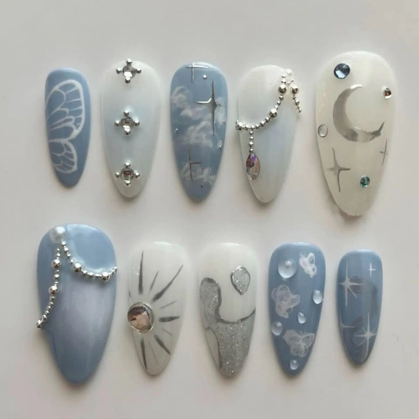 10pcs Blue Handmade Nail