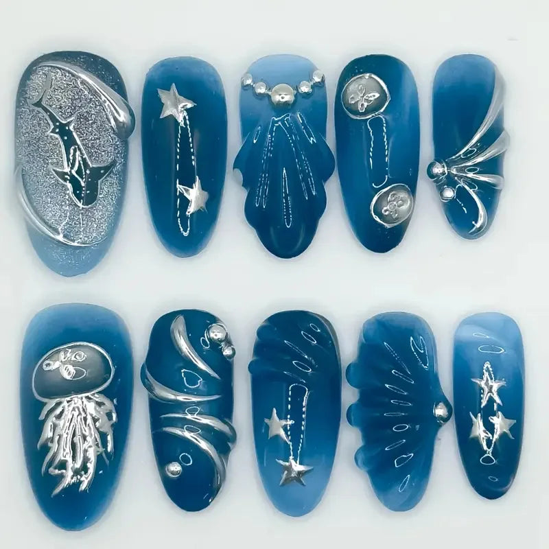 10pcs Blue Handmade Nail