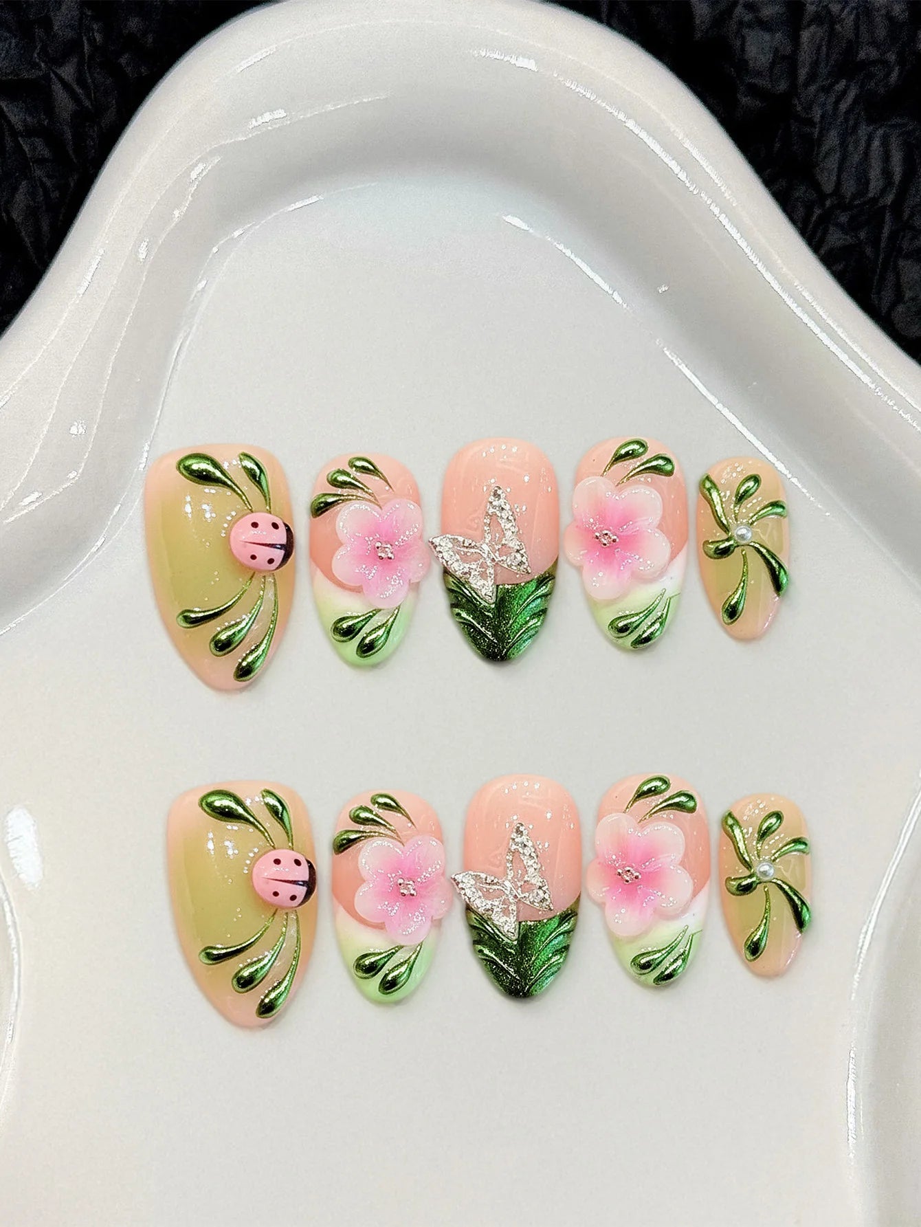 10PCS Pink Green Gradient