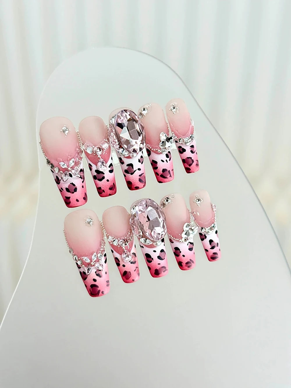 10Pcs Long Coffin Leopard Print
