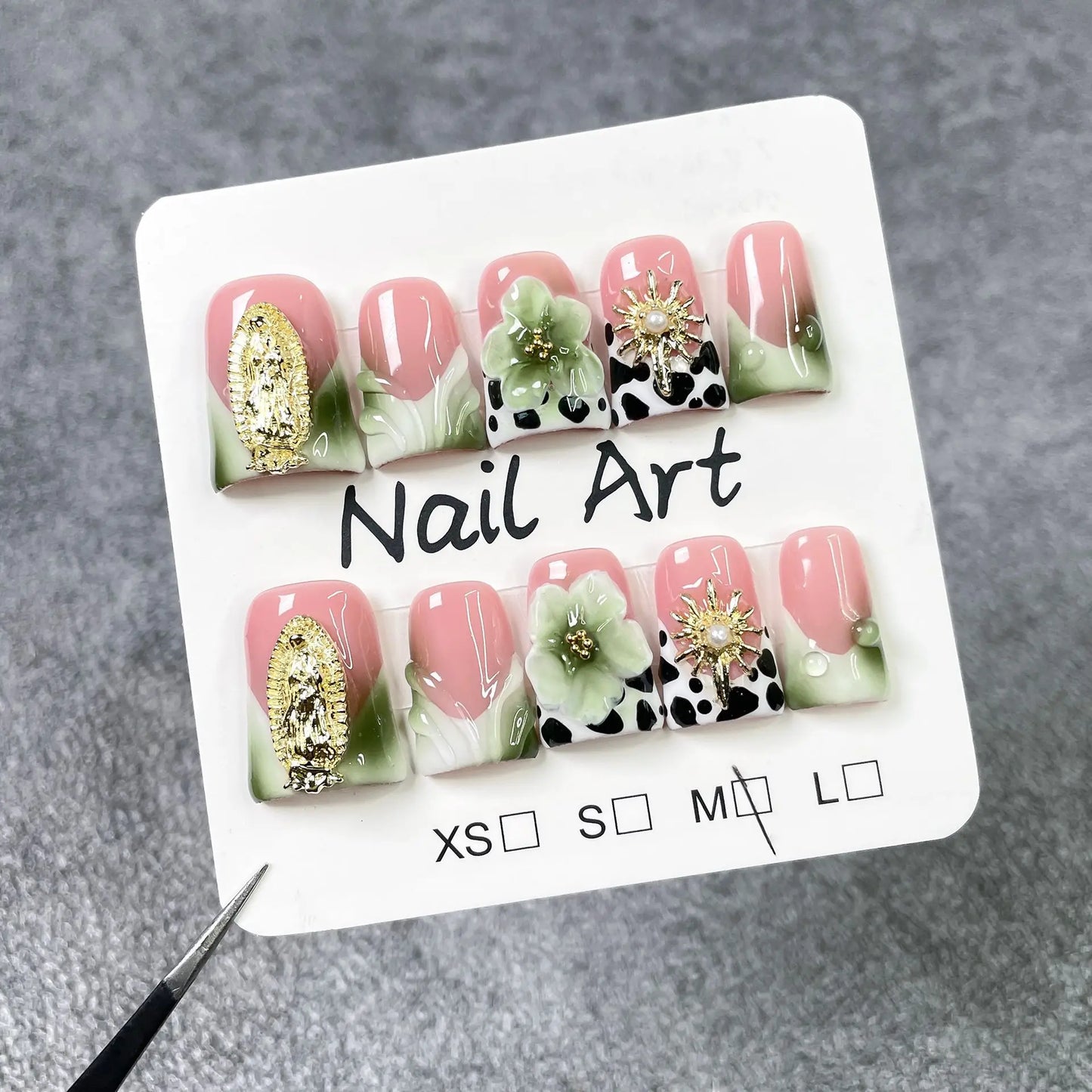 10pcs  Green French Nails